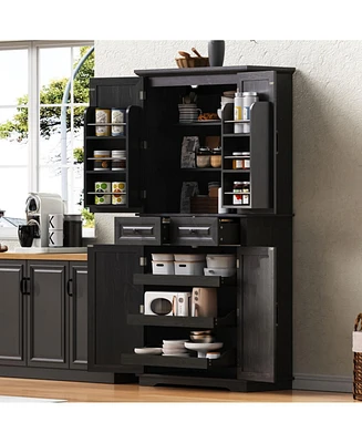 Streamdale Furniture 71" Farmhouse Pantry Cabinet with Pull Out Organizers