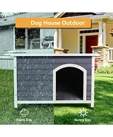 Medium Wooden Outdoor Dog House, Waterproof Roof, Elevated Floor, Grey