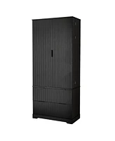 Streamdale Furniture 72" Fluted Pantry Cabinet with Drawers & Spice Rack - Black