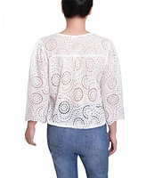 Ny Collection Women's 3/4 Sleeve Eyelet Top