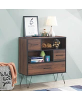 Volenca 3-Tier Wood Storage Cabinet with Drawers and 4 Metal Legs