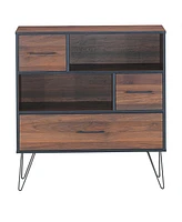 Volenca 3-Tier Wood Storage Cabinet with Drawers and 4 Metal Legs