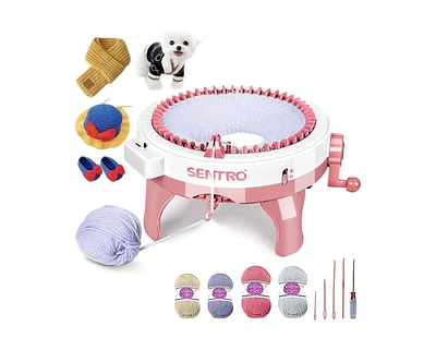 Sentro 48-Needle Pink Knitting Machine | 1-Touch Knitting for Scarves, Hats & Sweaters | Beginner & Diy Friendly | Includes Tutorial & Tools