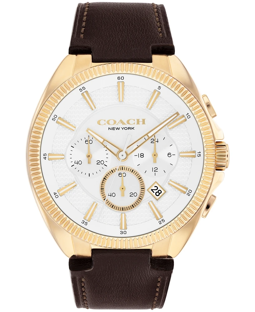 Coach Men's Jackson Dark Brown Leather Calfskin Strap Watch, 44.1mm