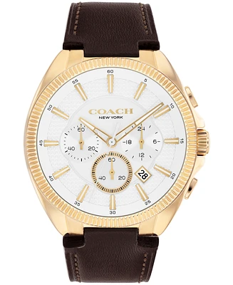 Coach Men's Jackson Dark Brown Leather Calfskin Strap Watch, 44.1mm