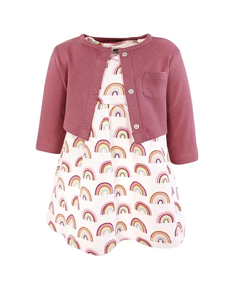 Hudson Baby Girls Cotton Dress And Cardigan Set, Sunshine Rainbows
