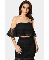 Bebe Women's Two Piece Lace High Low Dress
