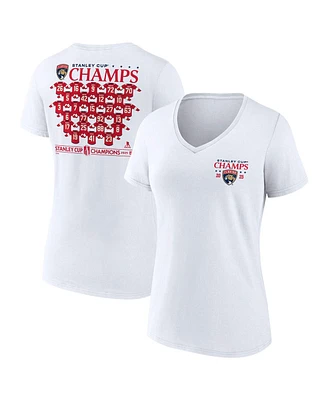 Fanatics Women's White Florida Panthers 2025 Stanley Cup Champions Jersey Roster V-Neck T-Shirt