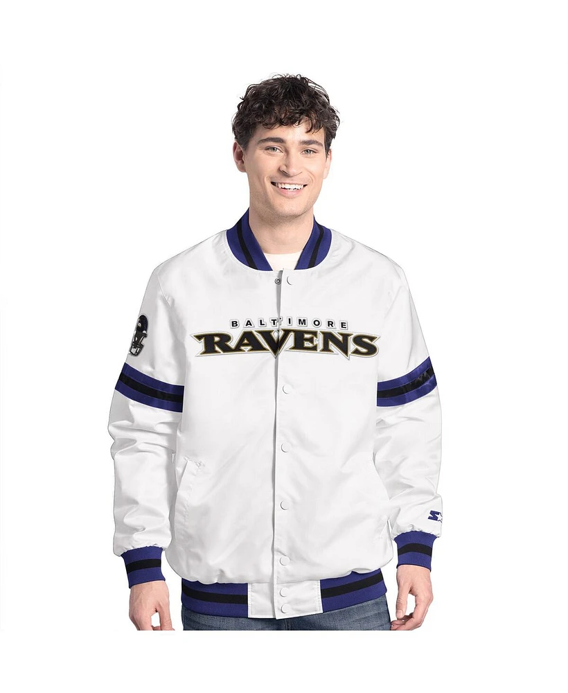 Starter Men's White Baltimore Ravens Scout Full-Snap Varsity Jacket