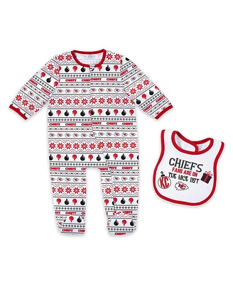 Wear by Erin Andrews Baby Boys and Girls Kansas City Chiefs Allover Print Full-Zip Sleeper with Bib Set