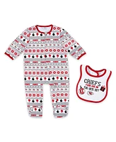 Wear by Erin Andrews Baby Boys and Girls Kansas City Chiefs Allover Print Full-Zip Sleeper with Bib Set
