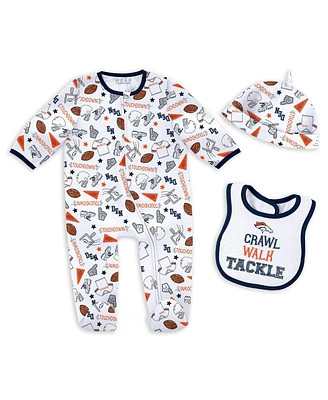 Wear by Erin Andrews Baby Boys and Girls Denver Broncos Sleep Play with Bib and Fun Hat Set