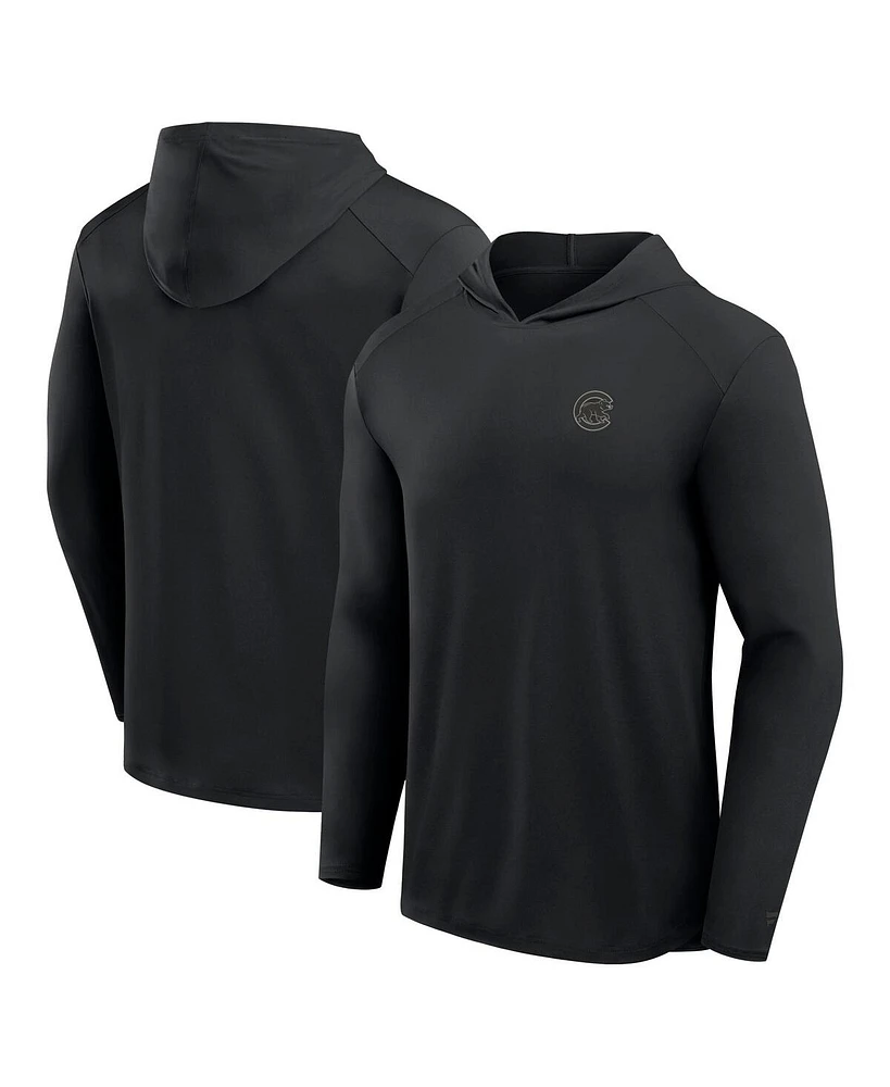Fanatics Men's Black Chicago Cubs Front Office Power Mono Long Sleeve Hoodie T-Shirt