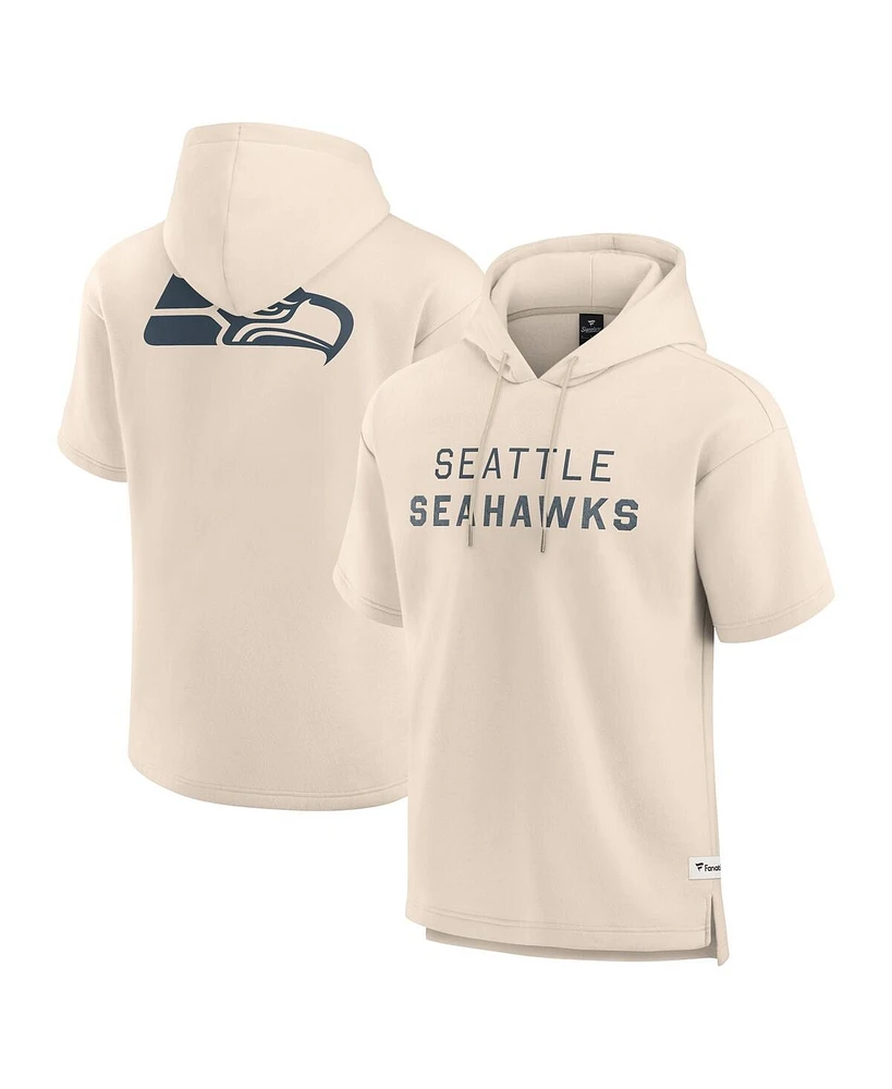 Fanatics Men's Cream Seattle Seahawks Elements Future Ground Lettering Short Sleeve Pullover Hoodie