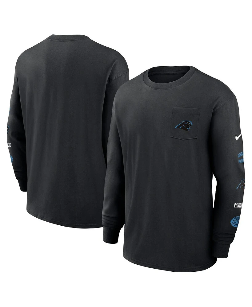 Nike Men's Black Carolina Panthers Rewind Heavy Max90 Pocket Long Sleeve T-Shirt