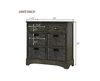 Casainc Rustic Storage Cabinet with Two Drawers and Four Classic Rattan Basket