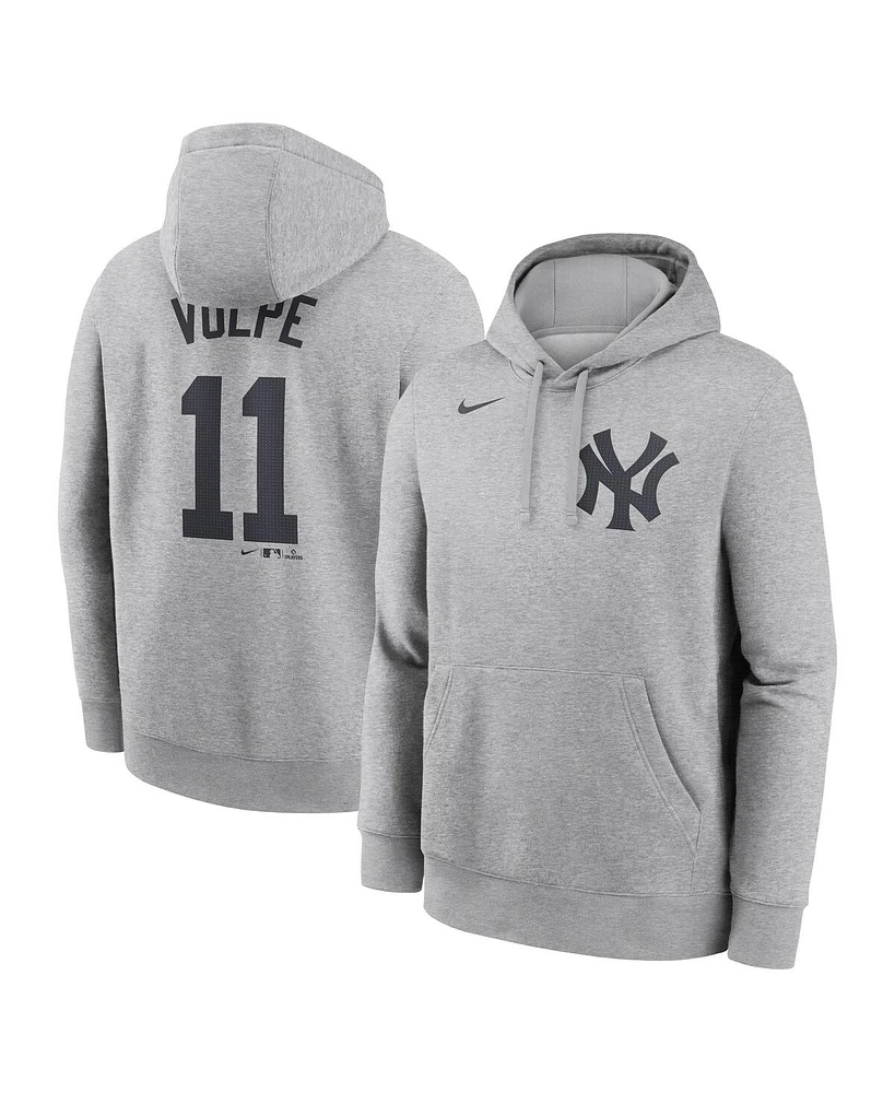 Nike Men's Anthony Volpe Heather Gray New York Yankees Player Name Number Club Fleece Pullover Hoodie