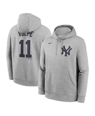 Nike Men's Anthony Volpe Heather Gray New York Yankees Player Name Number Club Fleece Pullover Hoodie