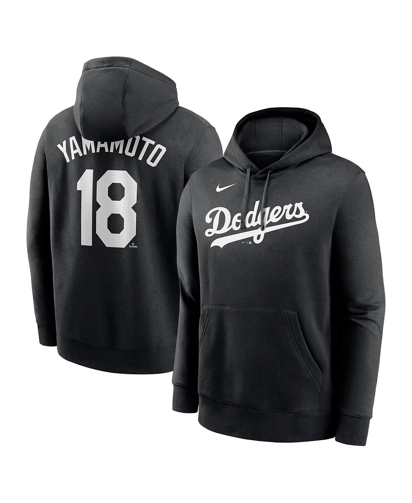 Nike Men's Yoshinobu Yamamoto Black Los Angeles Dodgers Player Name Number Club Fleece Pullover Hoodie