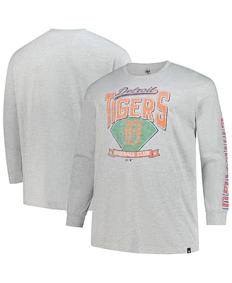 '47 Brand Men's Gray Detroit Tigers Big Tall Distressed Franklin Long Sleeve T-Shirt
