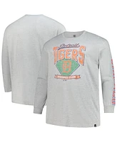 '47 Brand Men's Gray Detroit Tigers Big Tall Distressed Franklin Long Sleeve T-Shirt
