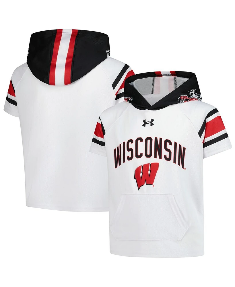 Under Armour Big Boys and Girls White Wisconsin Badgers Fuse Jersey Raglan Hooded T-Shirt