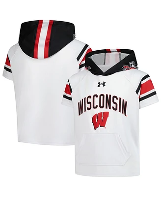 Under Armour Big Boys and Girls White Wisconsin Badgers Fuse Jersey Raglan Hooded T-Shirt