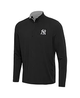 Antigua Men's Black New York Yankees Content Quarter-Zip Hoodie