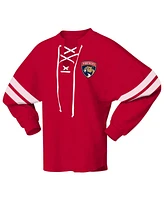 Fanatics Men's and Women's Red Florida Panthers 2025 Stanley Cup Champions Lace-Up Long Sleeve Jersey T-Shirt