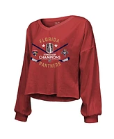Majestic Women's Red Florida Panthers 2025 Stanley Cup Champions Off Shoulder Long Sleeve V-Neck T-Shirt