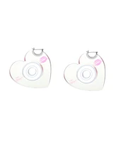 Betsey Johnson Rhodium Straight Heart Cd Hoop Earrings