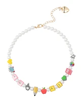 Betsey Johnson Faux Stone Straight Back to School Motif Cultivated Pearl Collar Necklace