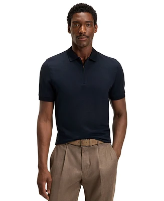 Boss by Hugo Men's Cotton-Silk Jacquard Zip-Neck Polo Shirt