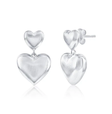 Simona Sterling Silver, Double Heart, Matte Puffed Earrings
