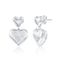Simona Sterling Silver, Double Heart, Matte Puffed Earrings