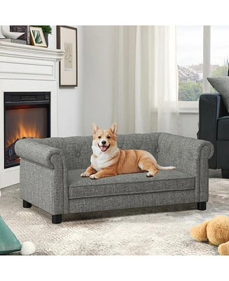 Elegant Linen Dog Sofa Bed - Light Grey