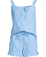 Lands' End Women's Poplin 2 Piece Pajama Set - Tank Top and Shorts