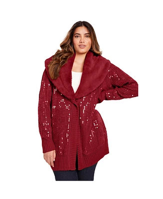 June + Vie Women's Plus Sequin Button-Up Sweater