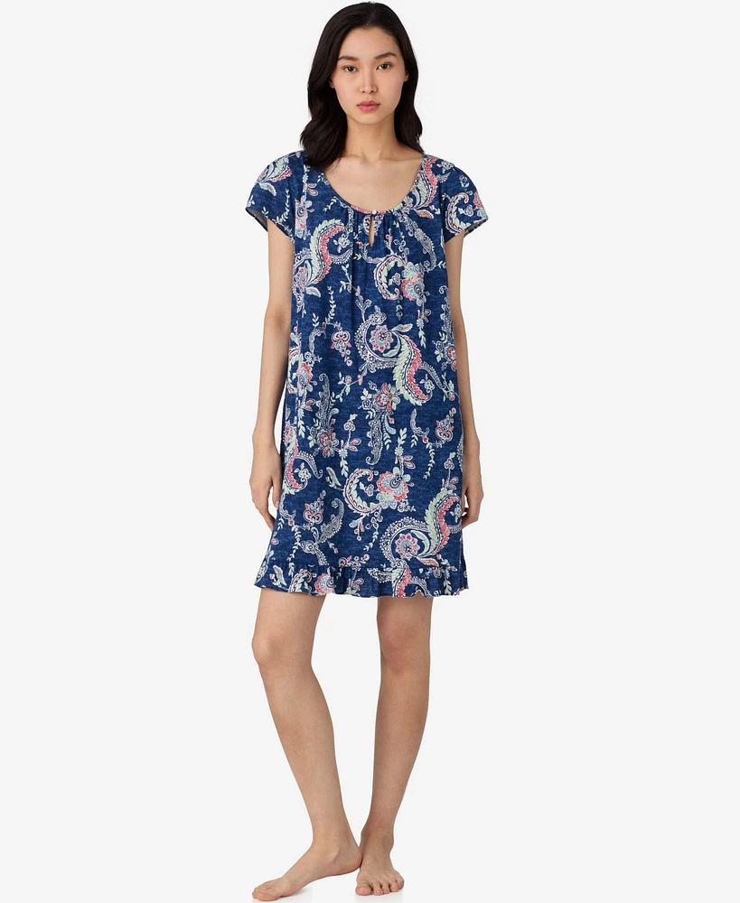 Lauren Ralph Flutter Sleeve Keyhole Neck Nightgown