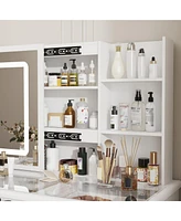 Homsee White Wood Makeup Vanity Set Dressing Desk with Glass Top