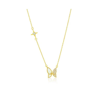 Caribbean Treasures Sterling Silver, Mop & Cz Butterfly Necklace - Gold Plated