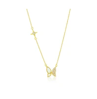 Caribbean Treasures Sterling Silver, Mop & Cz Butterfly Necklace - Gold Plated