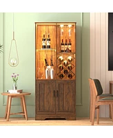 Vlsrka Modern style home bar cabinet with Led lights and tempered glass doors.