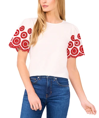 CeCe Women's Embroidered-Sleeve Top