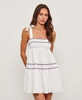Modenaire Women's Sleeveless Tiered Embroidered Trim Mini Dress