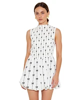 Modenaire Women's Sleeveless Smocked High Neck Embroidered Mini Dress