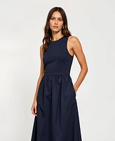 Modenaire Women's Sleeveless Crewneck Gathered Waist Midi Dress
