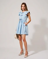 Modenaire Women's Sleeveless Ruffle Bow-Tie Front Drawstring Mini Dress