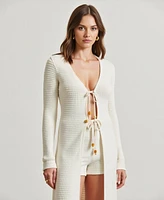 Modenaire Women's Ribbed Knit Longline Cardigan and Shorts Set