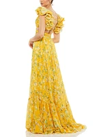 Mac Duggal Women's Ruffle Tiered Floral Cut-Out Chiffon Gown